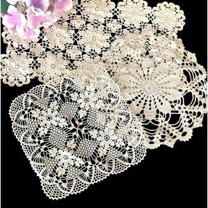 3 Doilies Doily Crocheted Doily Ecru Vintage Doilies